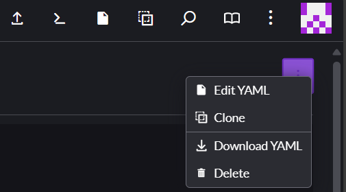 Open three-dot menu showing the location of the Edit YAML function